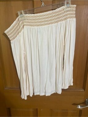 Off-Shoulder Cream Smocked Waist Women's Top